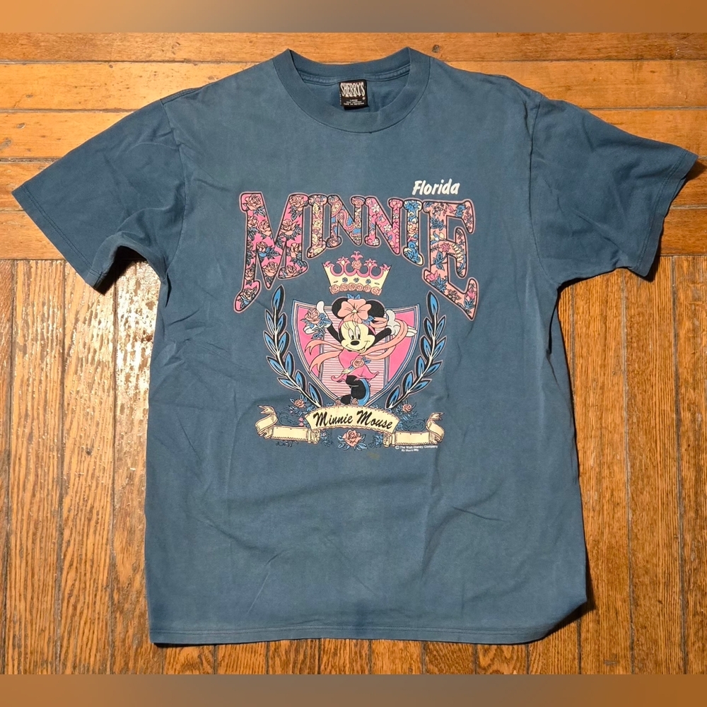 VTG 90s Minnie Mouse Florida Grey And Pink Graphic T-shirt L